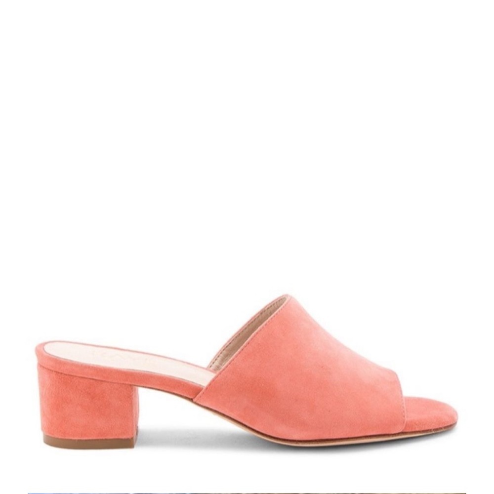 Revolve Raye Cara suede peach mules low block heel sandal